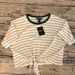 Forever 21 Emerald Striped Tie Front Crop Top